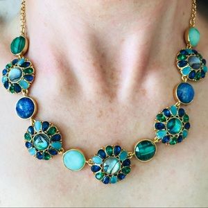 Kate Spade Romantic Aqua Turquoise Bloom Graduated Multicolor Statement Necklace
